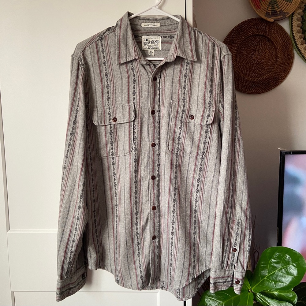 Lucky Brand Stripe Western Long Sleeve Button-down Shirt Classic Fit - S